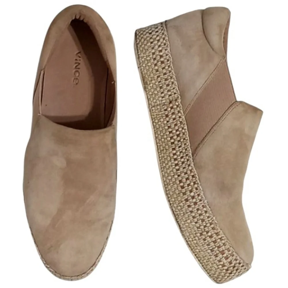Vince Wilden Espadrille Platform Slip On Sneakers Tan Suede Size 8.5